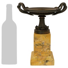 pair of French 19th century Charles X Period Bronze and Sienna marble tazzas