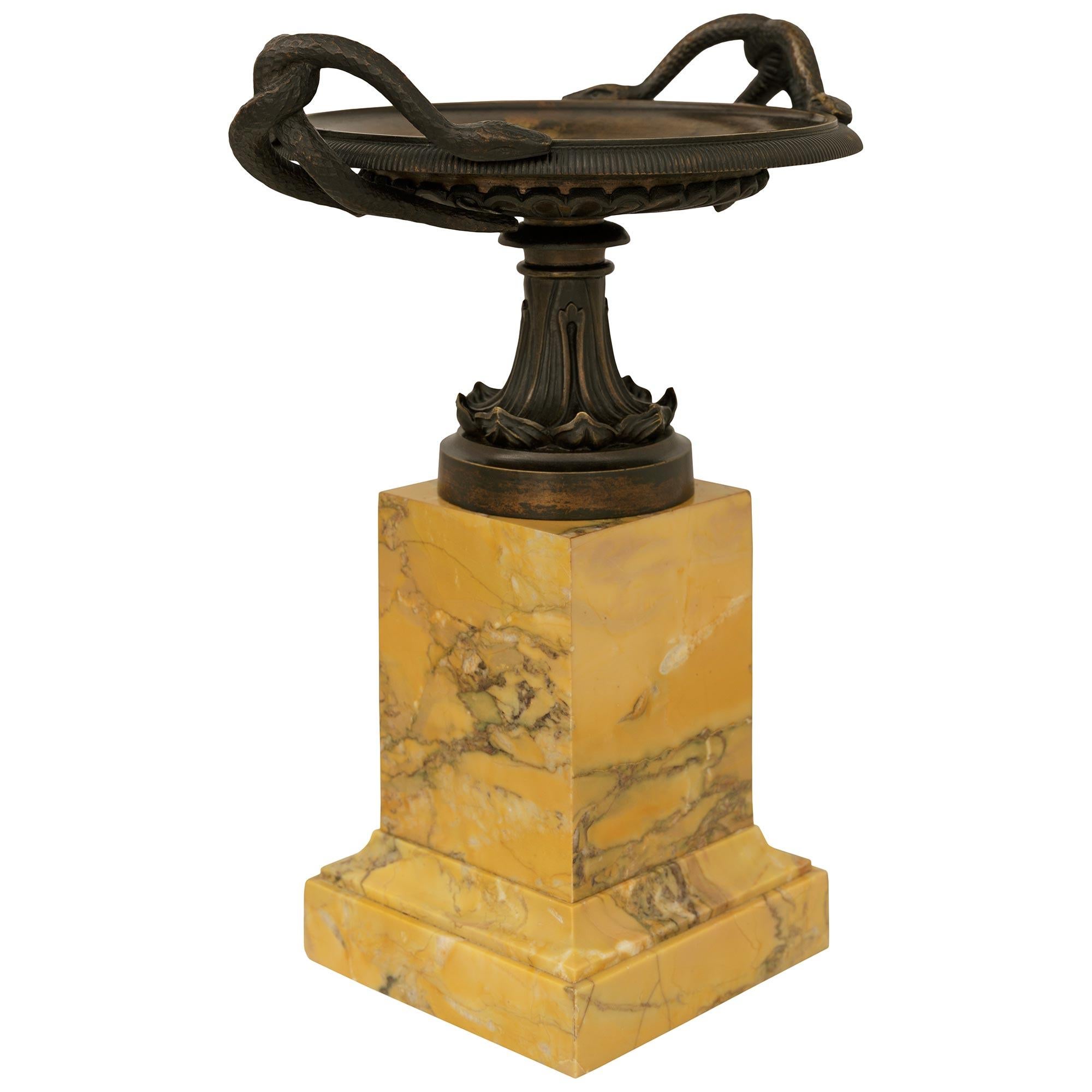 pair of French 19th century Charles X Period Bronze and Sienna marble tazzas In Good Condition For Sale In West Palm Beach, FL