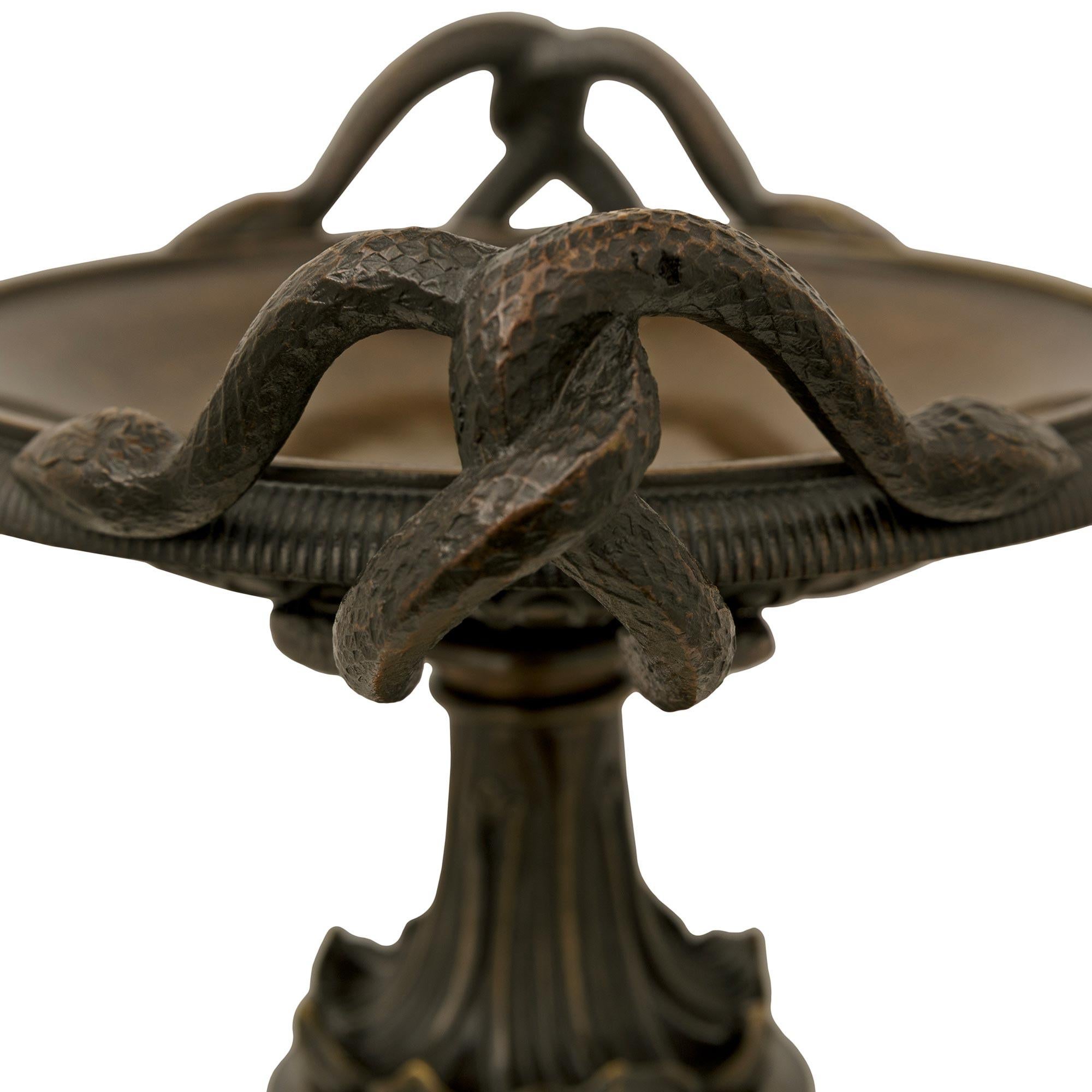 pair of French 19th century Charles X Period Bronze and Sienna marble tazzas For Sale 1