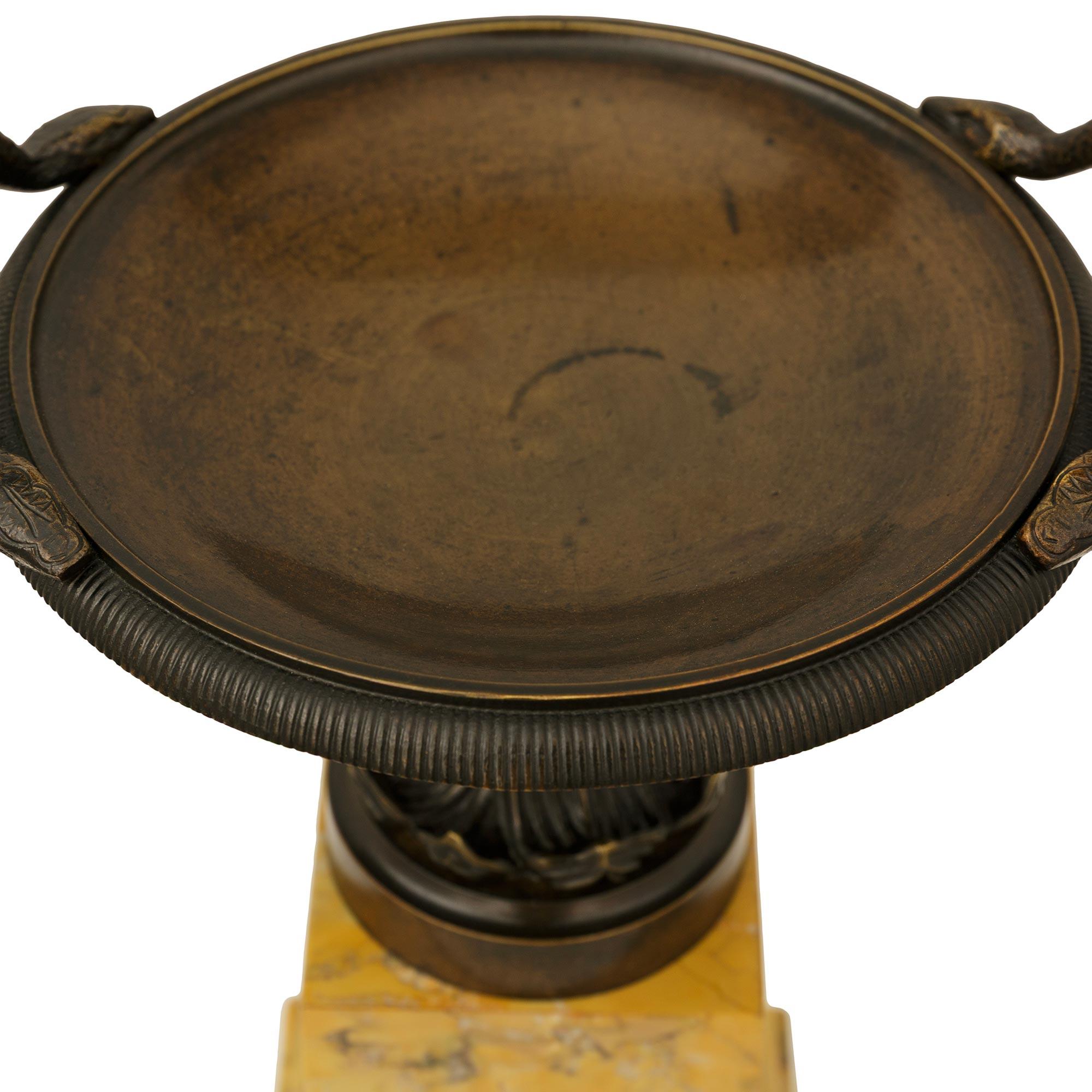 pair of French 19th century Charles X Period Bronze and Sienna marble tazzas For Sale 4