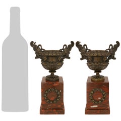 pair of French 19th century Charles X Period Marble and Bronze urns