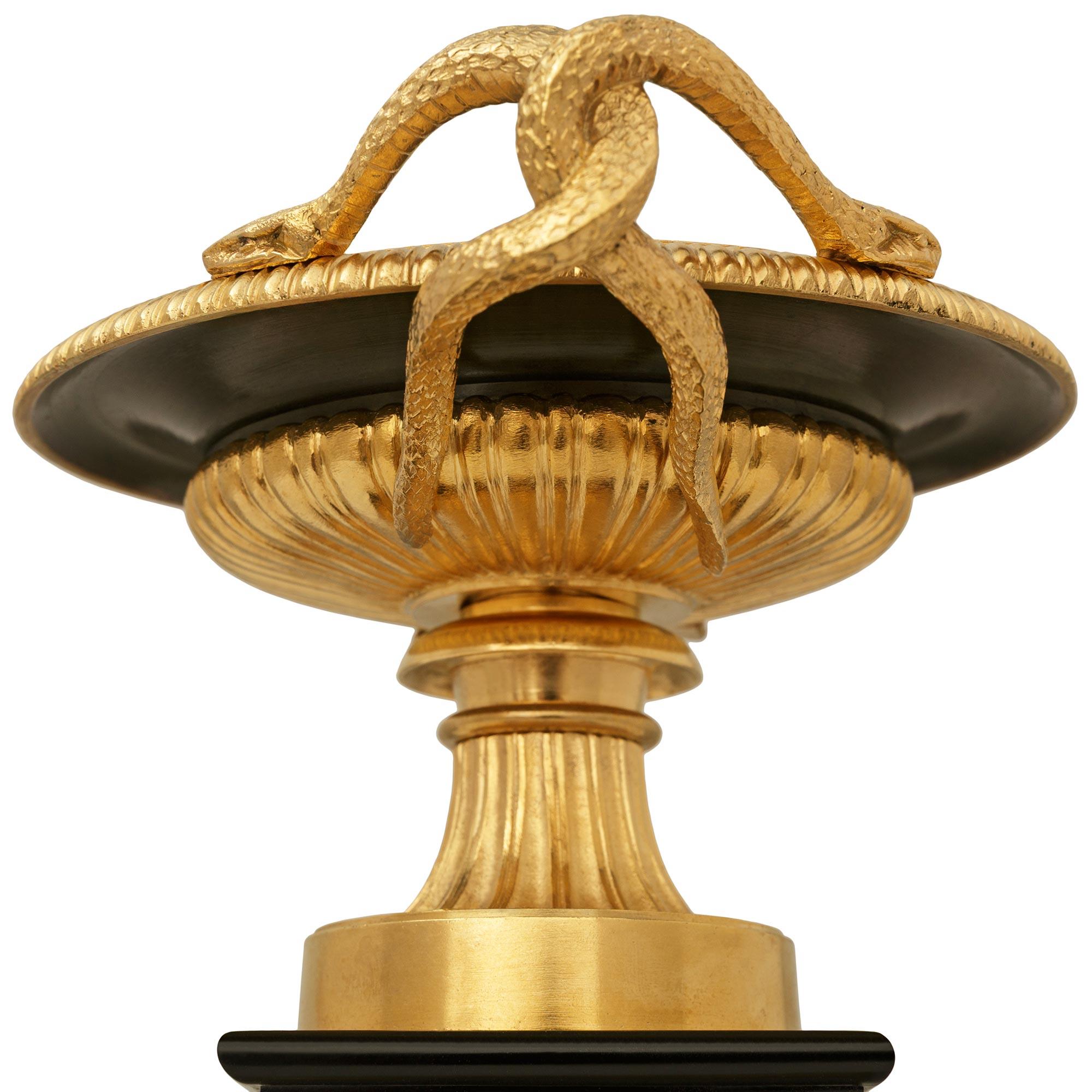 pair of French 19th century Charles X Period marble, Ormolu and Bronze tazzas For Sale 1