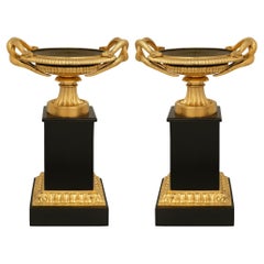 Paire de tazzas d'époque Charles X en marbre, bronze et bronze doré