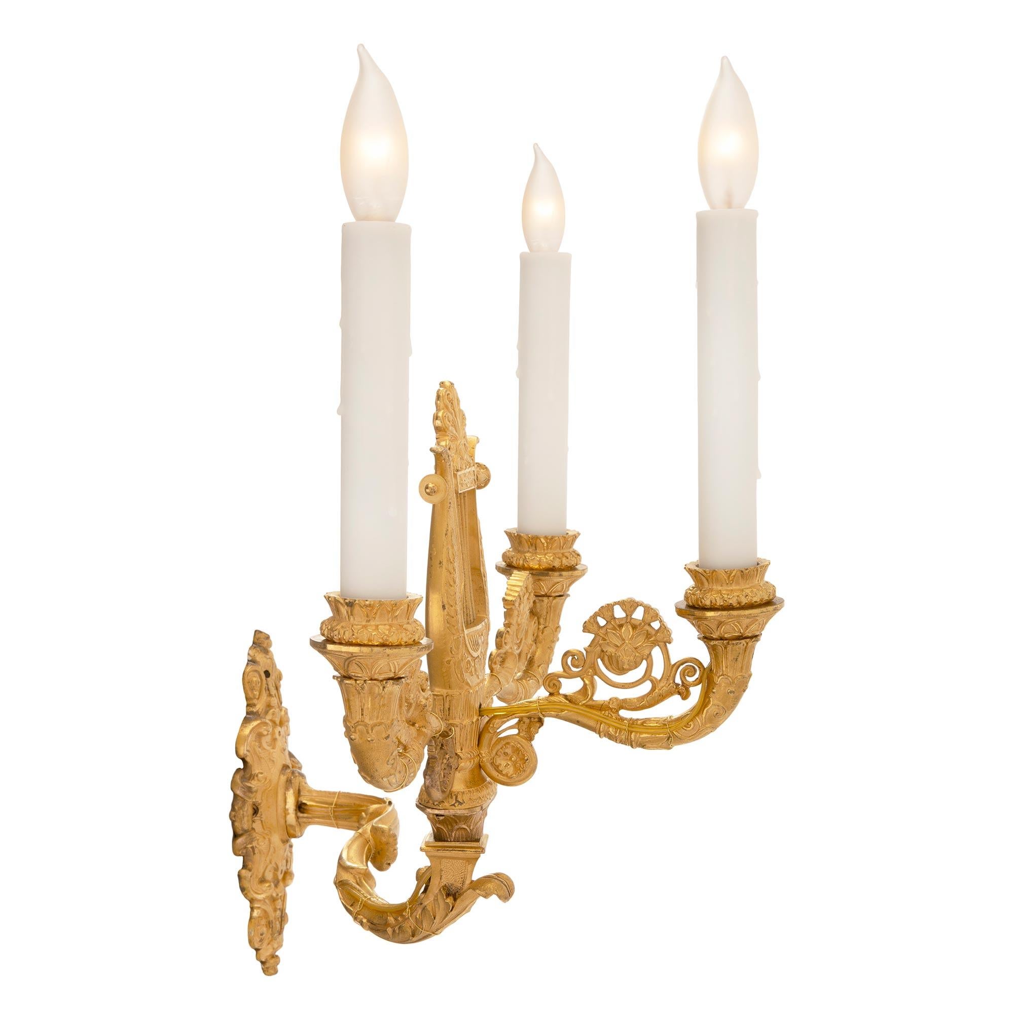 Pair of French 19th Century Charles X Period Ormolu Sconces For Sale 1