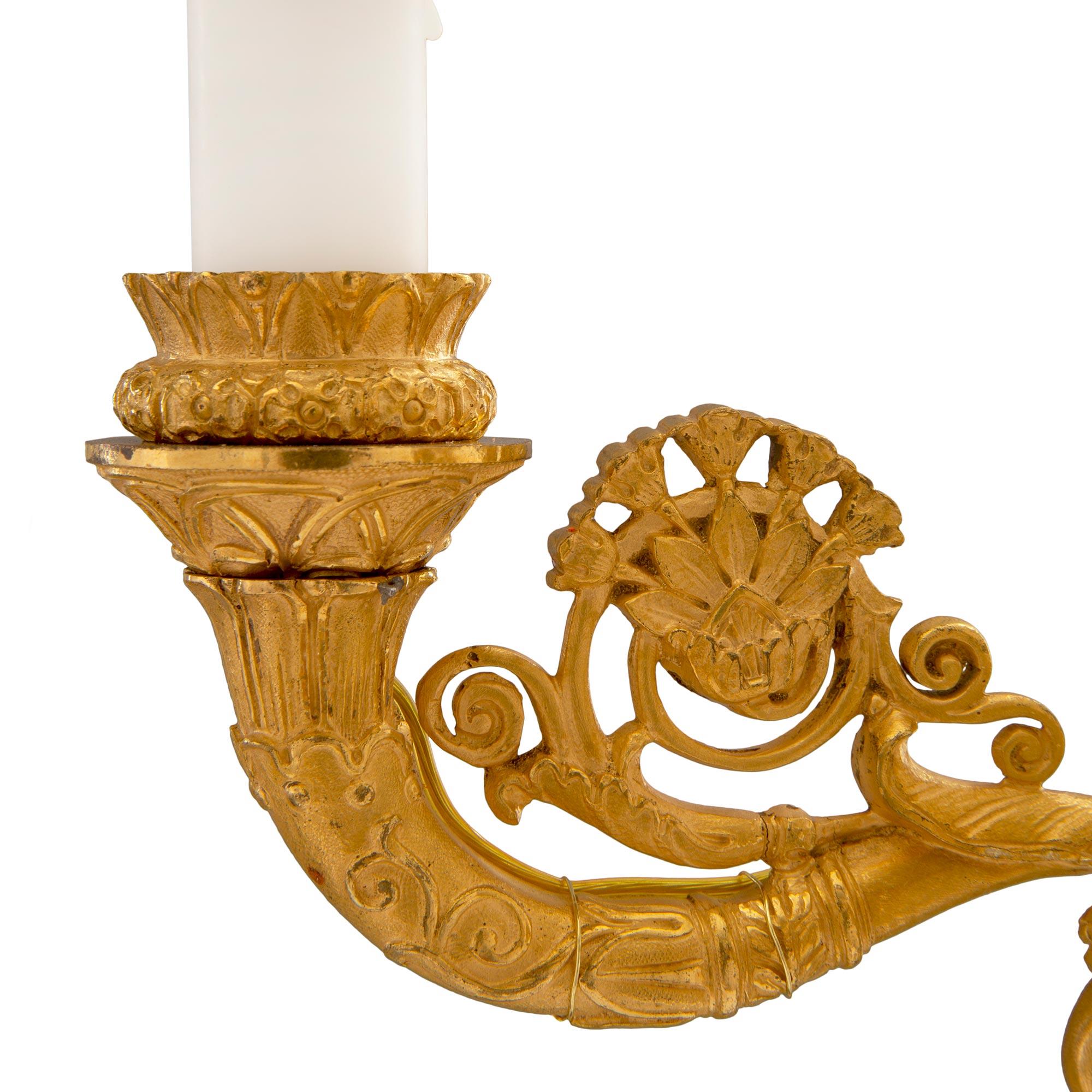 Pair of French 19th Century Charles X Period Ormolu Sconces For Sale 4