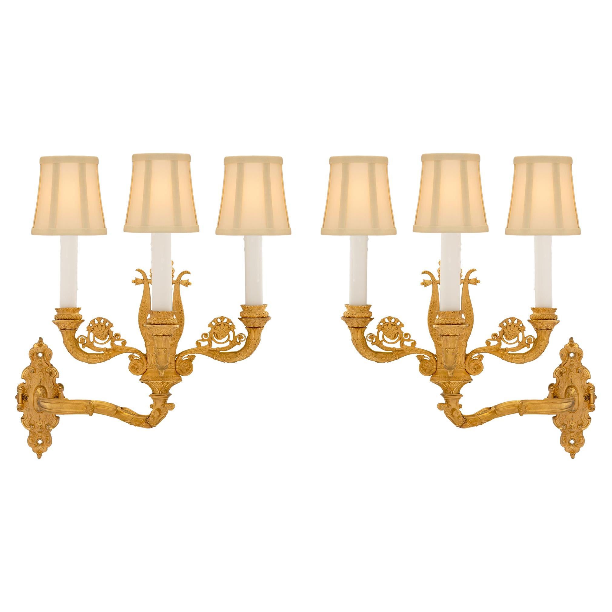 Pair of French 19th Century Charles X Period Ormolu Sconces For Sale