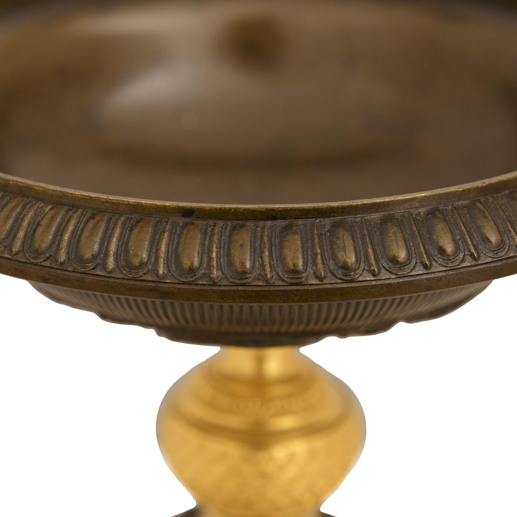 19th Century pair of French 19th century Charles X Period patinated Bronze and Ormolu tazzas For Sale