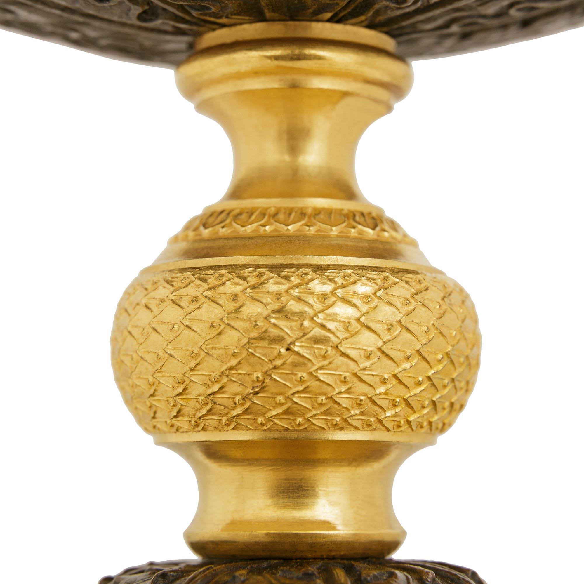 pair of French 19th century Charles X Period patinated Bronze and Ormolu tazzas For Sale 1