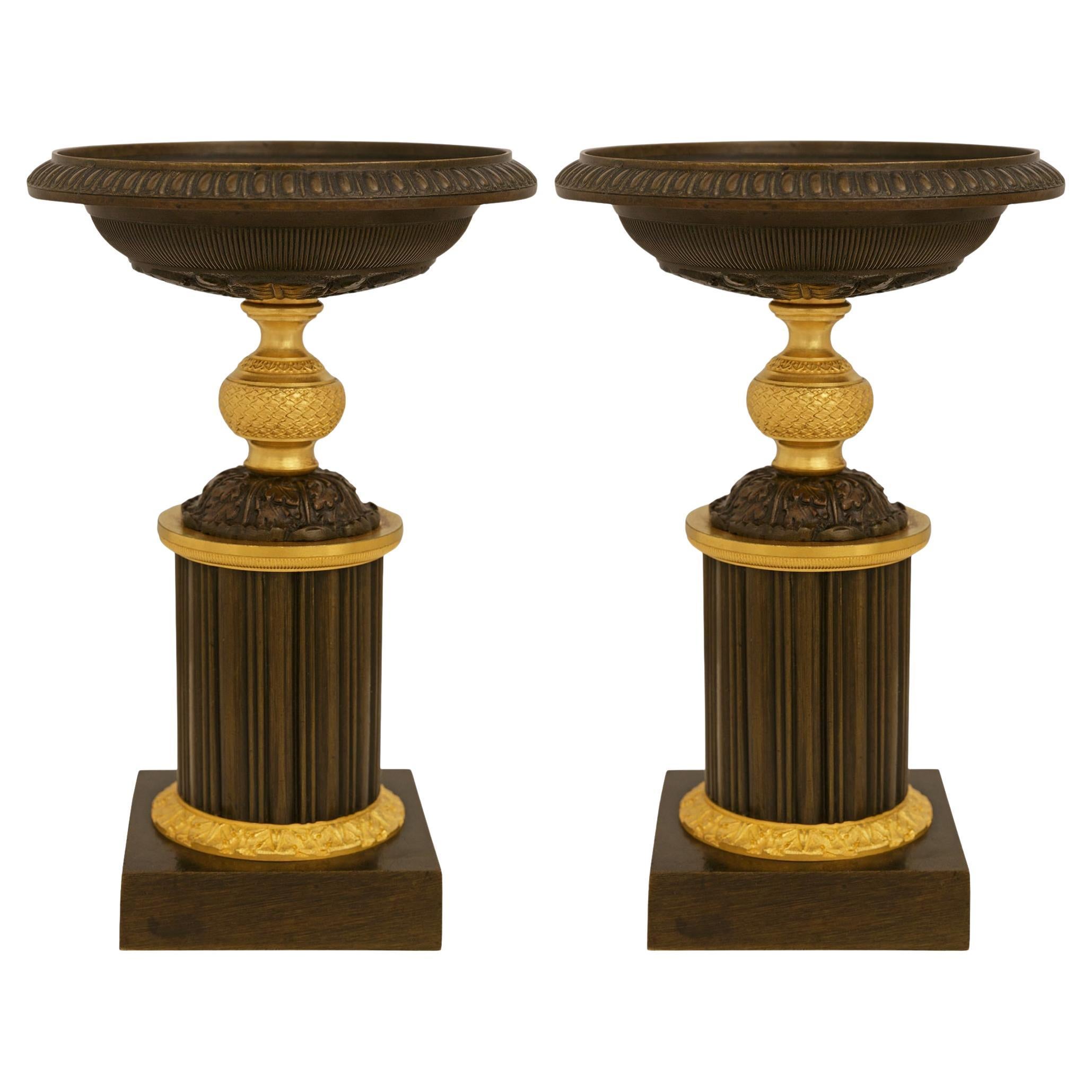 pair of French 19th century Charles X Period patinated Bronze and Ormolu tazzas