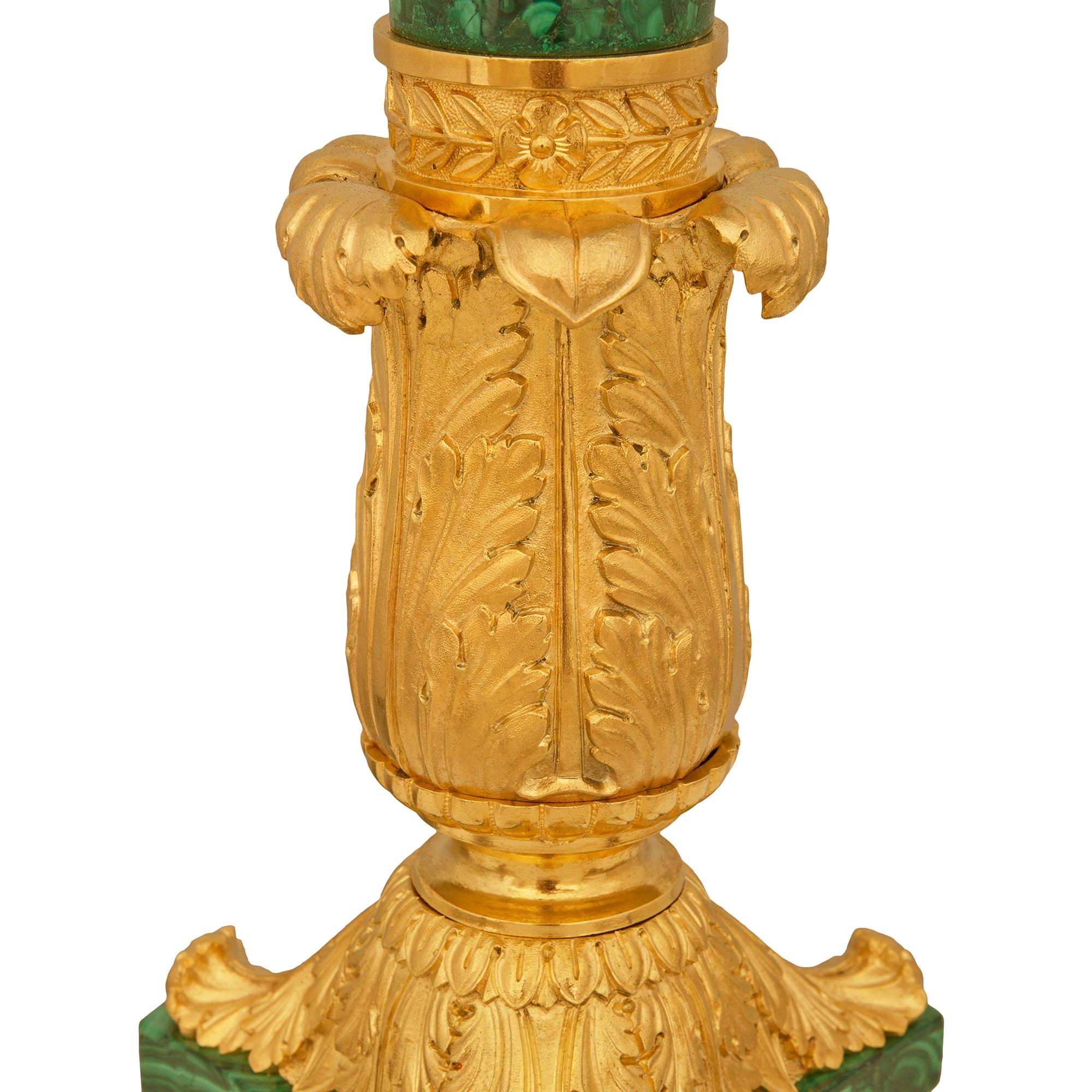 pair of French 19th century Charles X st. Ormolu and Malachite floor lamps For Sale 1
