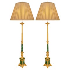 pair of French 19th century Charles X st. Ormolu and Malachite floor lamps