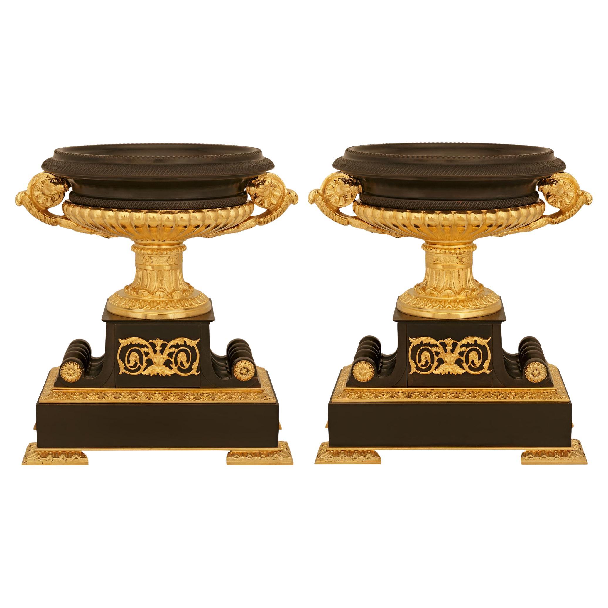 pair of French 19th century Charles X st. Ormolu and patinated Bronze urns