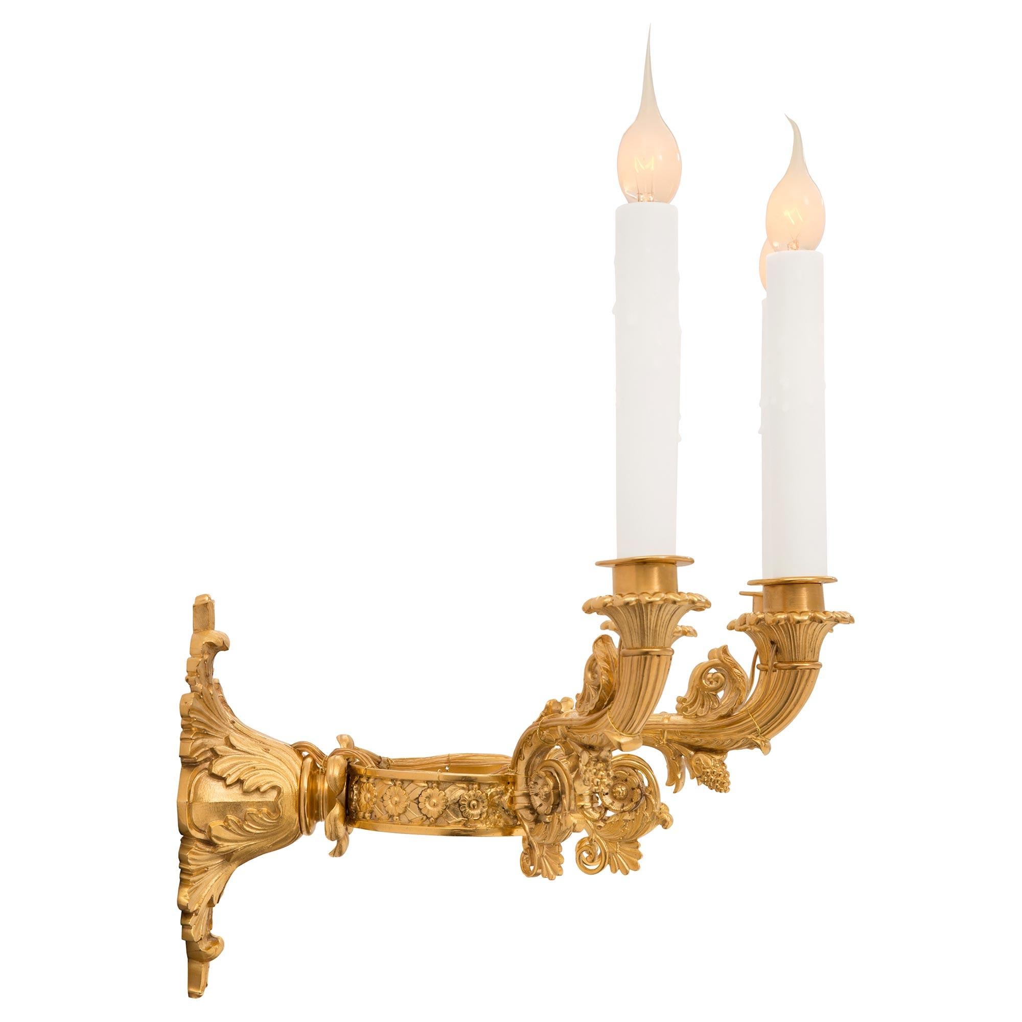 Pair of French 19th Century Charles X St. Ormolu Sconces In Good Condition For Sale In West Palm Beach, FL