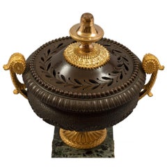 Pair of French 19th Century Charles X Style Bronze and Marble Pot Pourri Urns