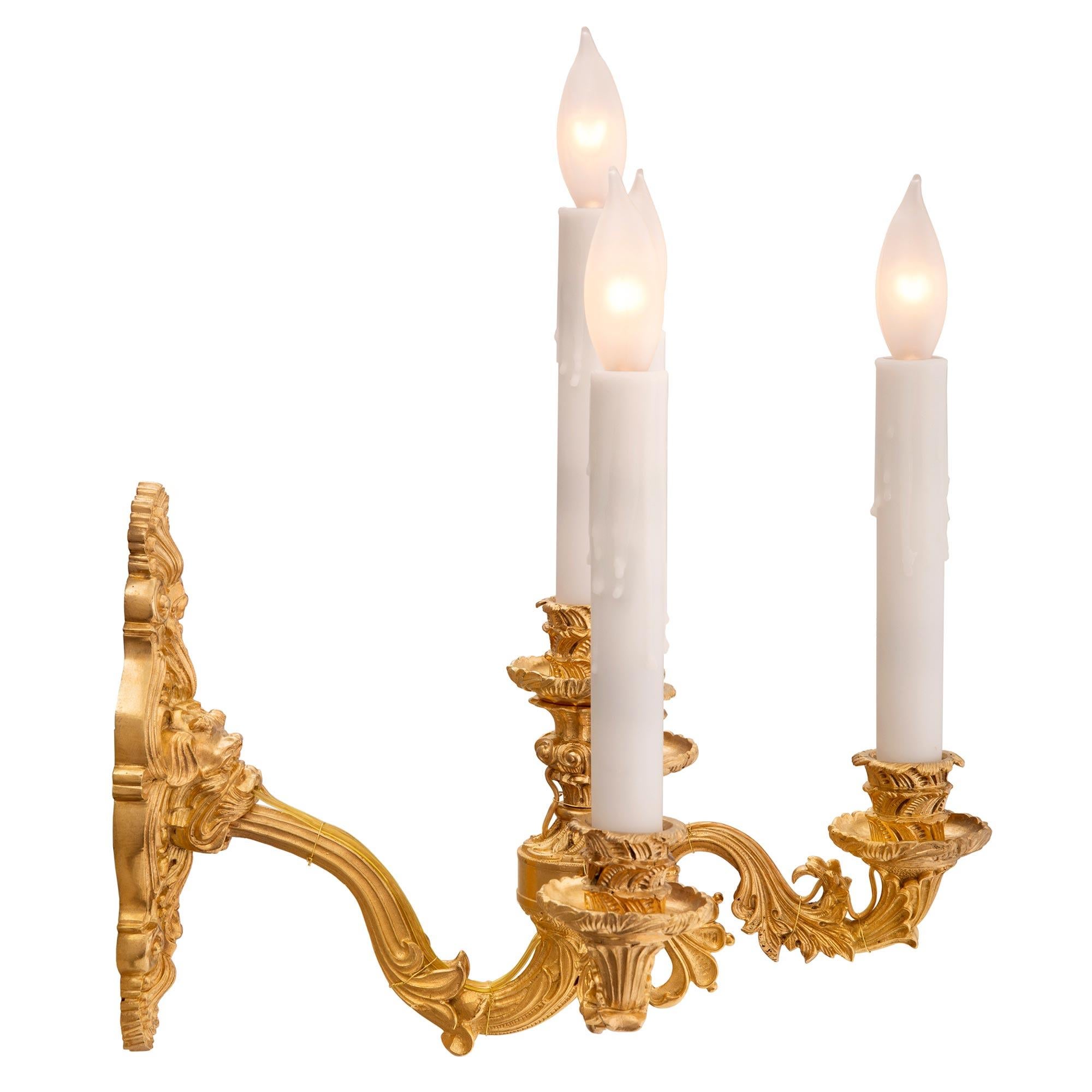 Pair of French 19th Century Charles X Style Ormolu Sconces In Good Condition For Sale In West Palm Beach, FL