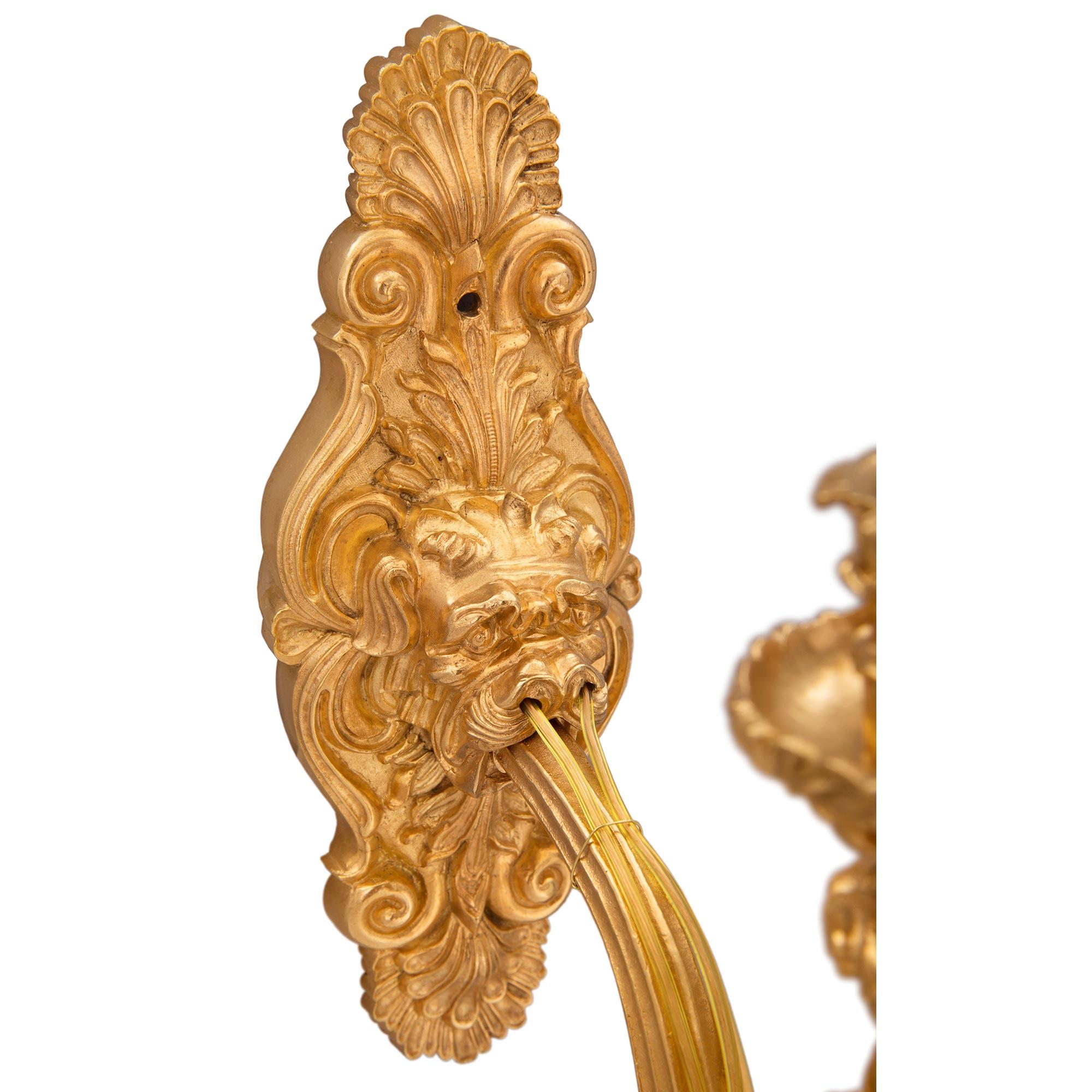 Pair of French 19th Century Charles X Style Ormolu Sconces For Sale 1