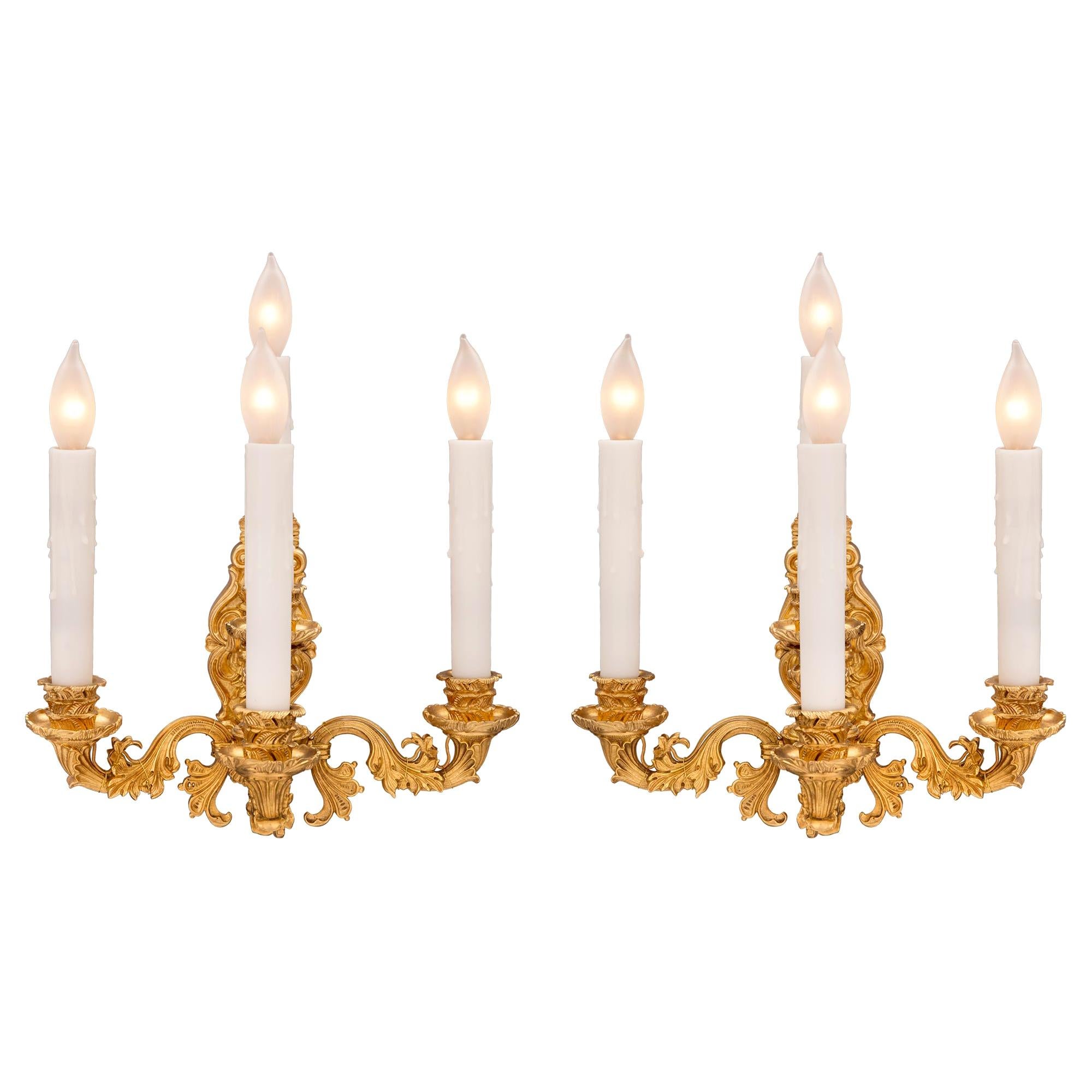 Pair of French 19th Century Charles X Style Ormolu Sconces For Sale