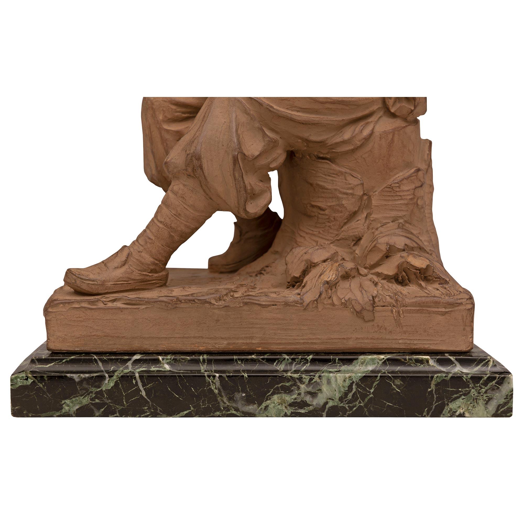 Coppia di statue in terracotta e marmo Chinoiserie St. del XIX secolo in vendita 4