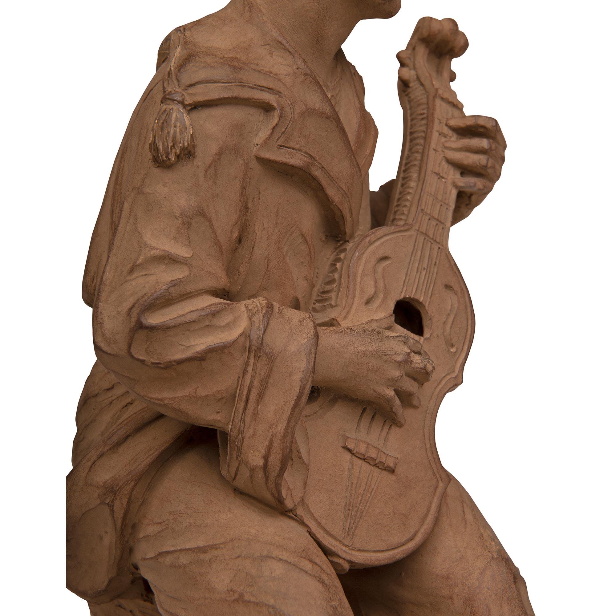 Coppia di statue in terracotta e marmo Chinoiserie St. del XIX secolo in vendita 1