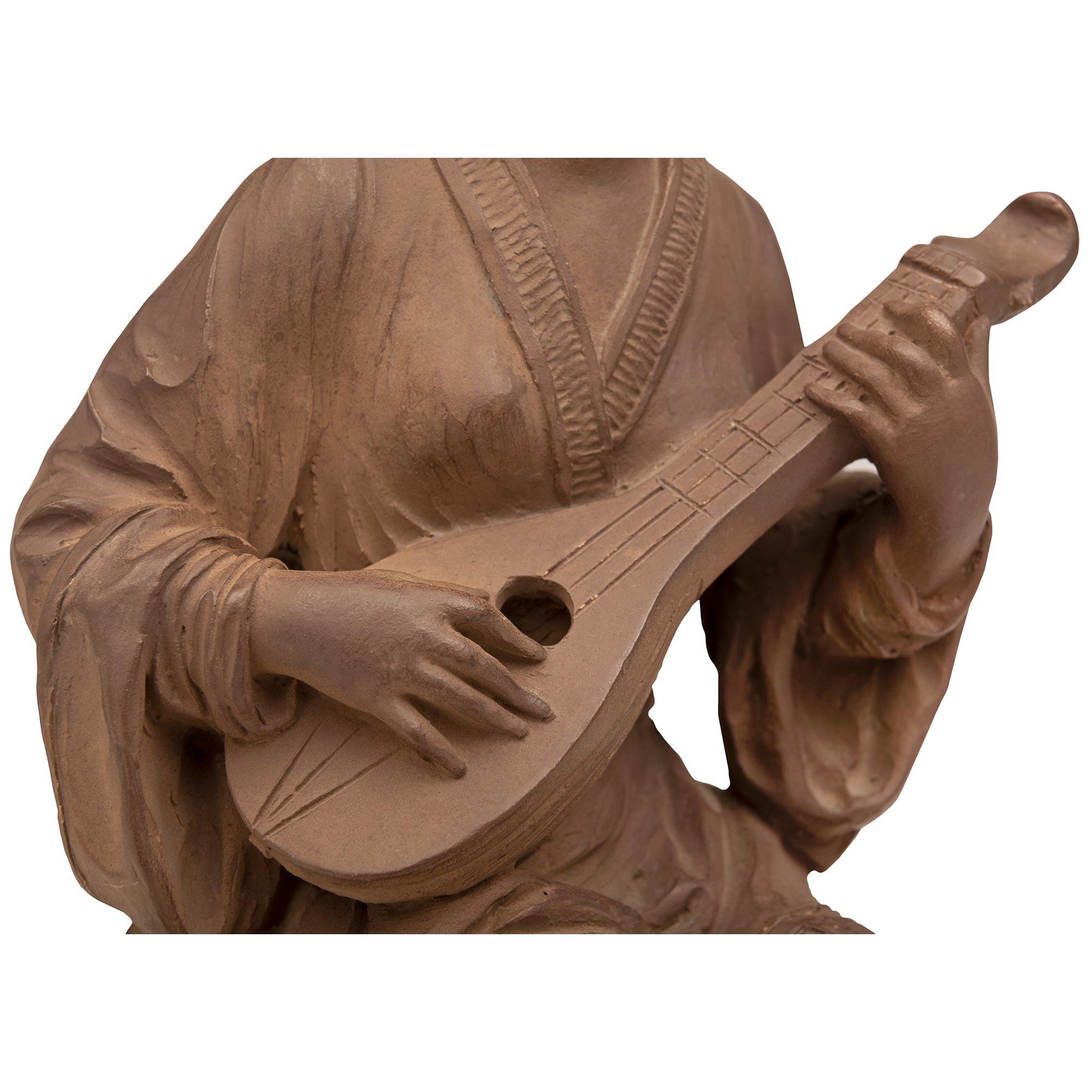 Coppia di statue in terracotta e marmo Chinoiserie St. del XIX secolo in vendita 2