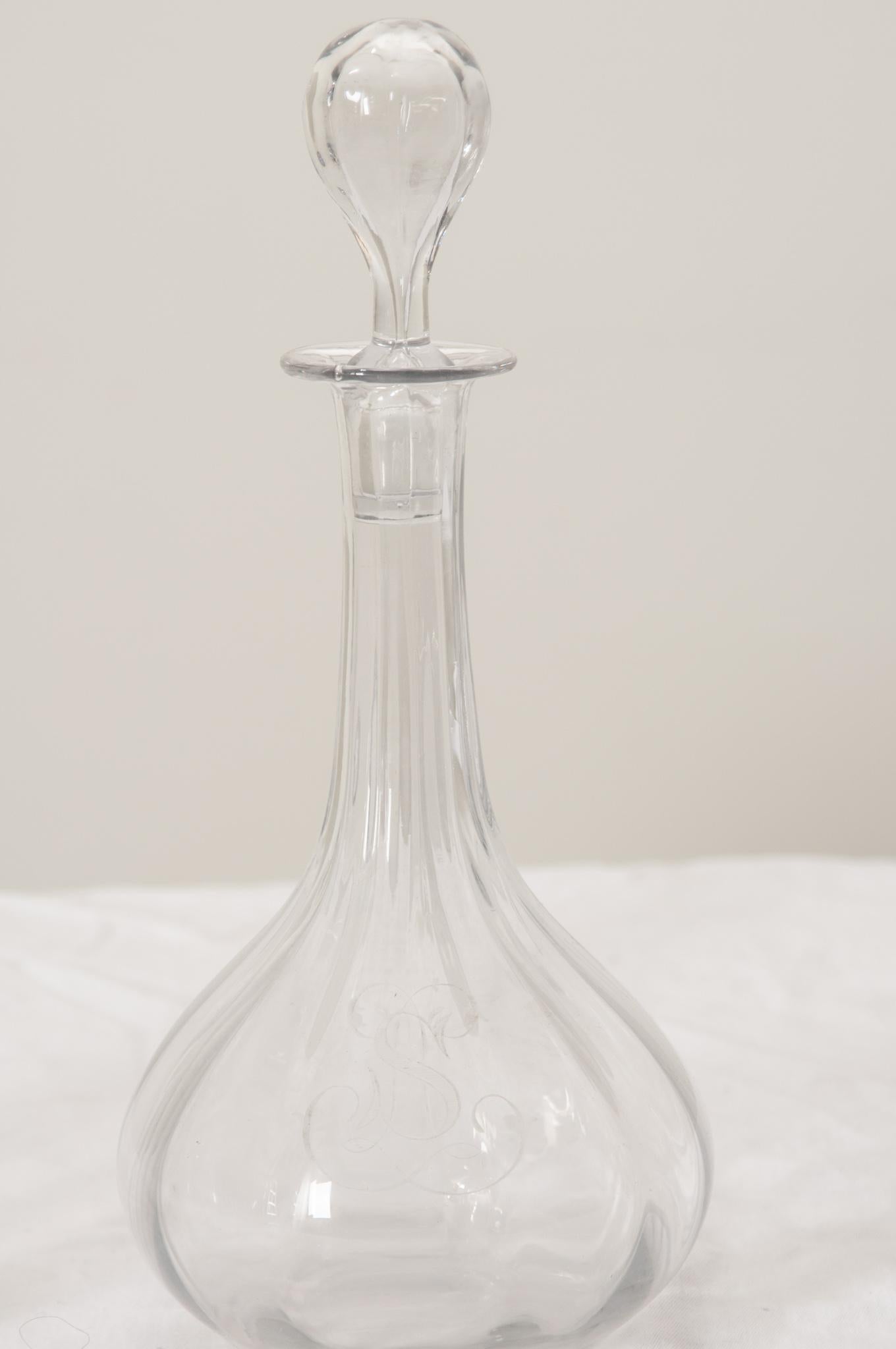Pair of  French 19th Century Clear Glass Decanters In Good Condition In Baton Rouge, LA