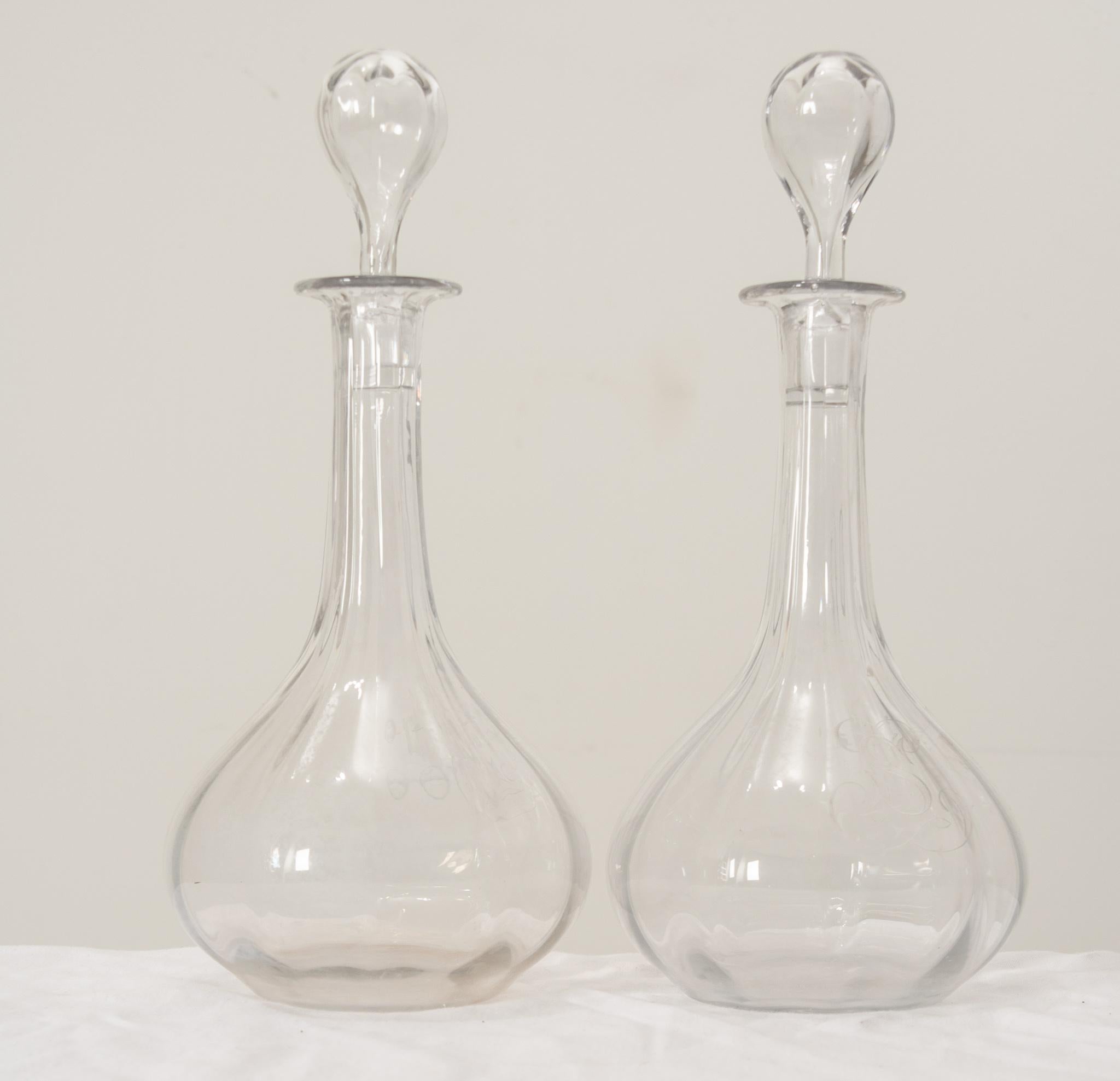 Pair of  French 19th Century Clear Glass Decanters 1