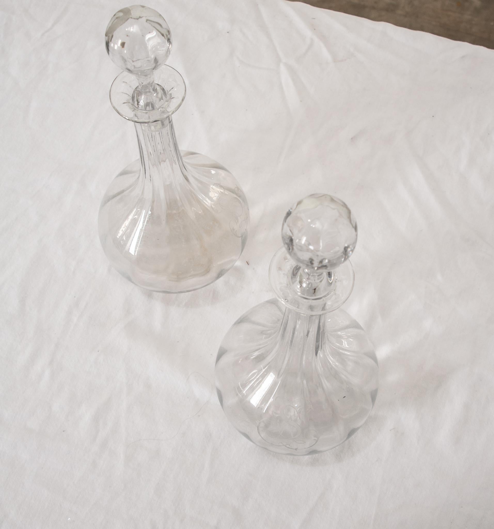 Pair of  French 19th Century Clear Glass Decanters 2