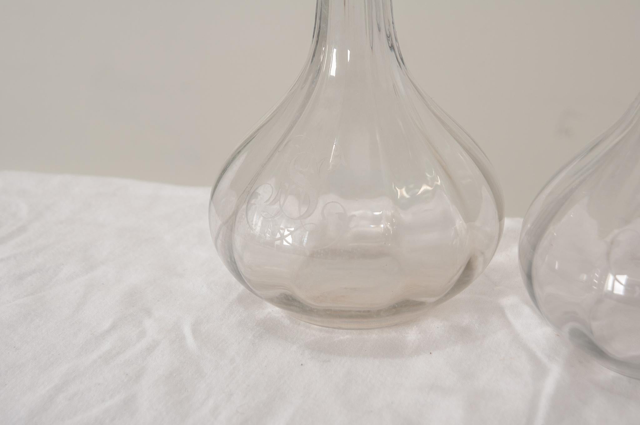 Pair of  French 19th Century Clear Glass Decanters 3