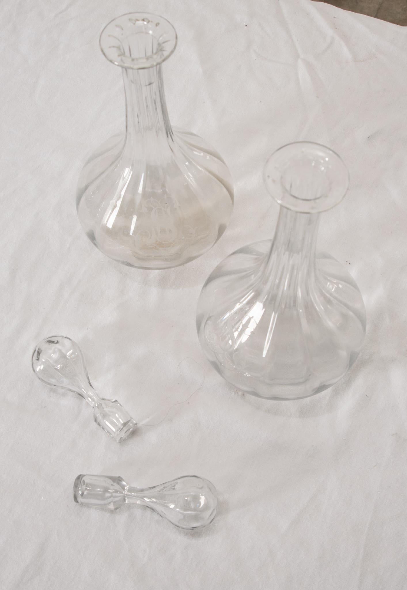 Pair of  French 19th Century Clear Glass Decanters 4