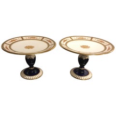 Pair of French 19th Century Cobalt Porcelain Compote Tazzas