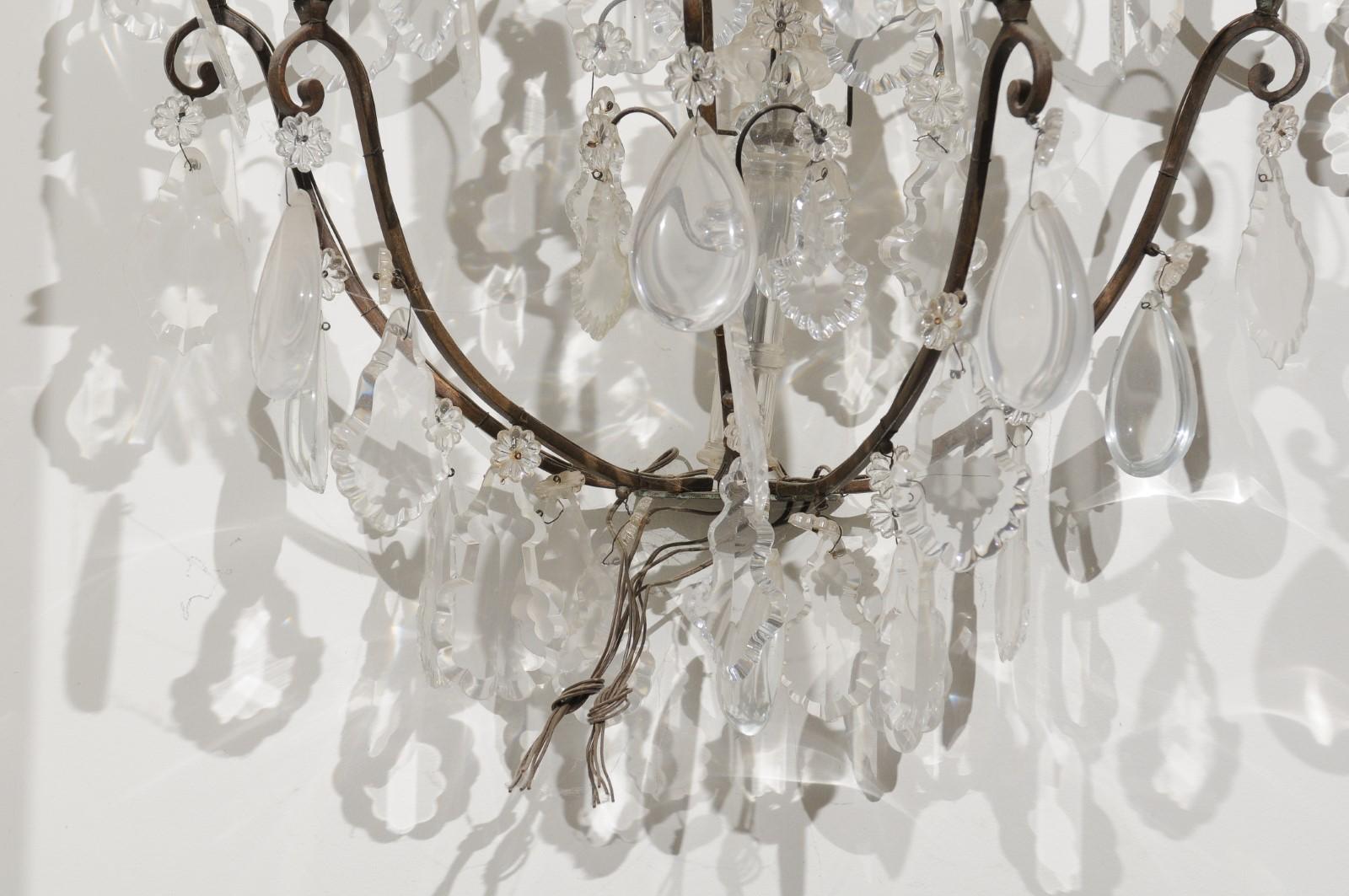 Pair of French 19th Century Crystal Eight-Light Wall Sconces with Iron Armature For Sale 6