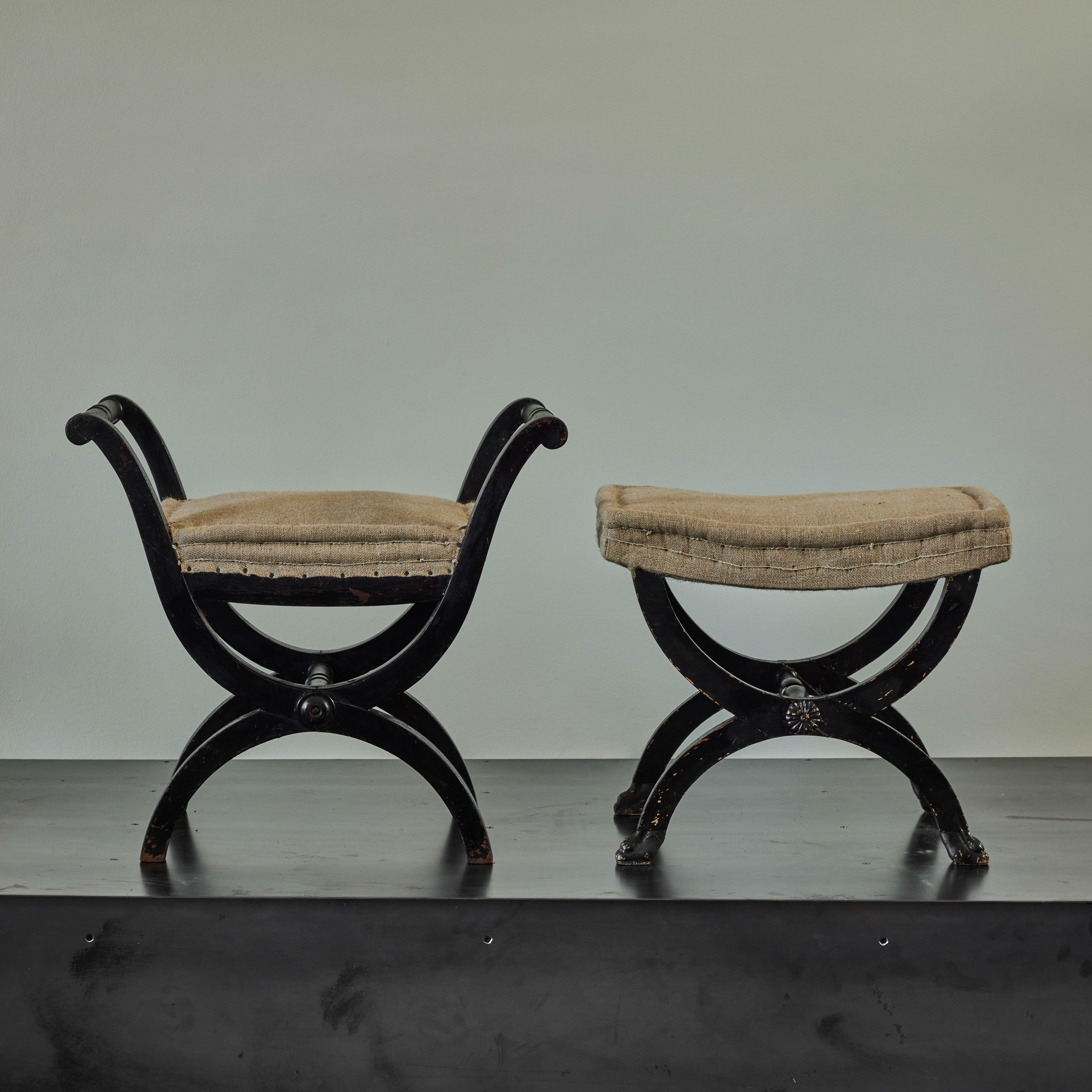 Pair of French 19th Century Curule Benches or Stools In Good Condition In Los Angeles, CA