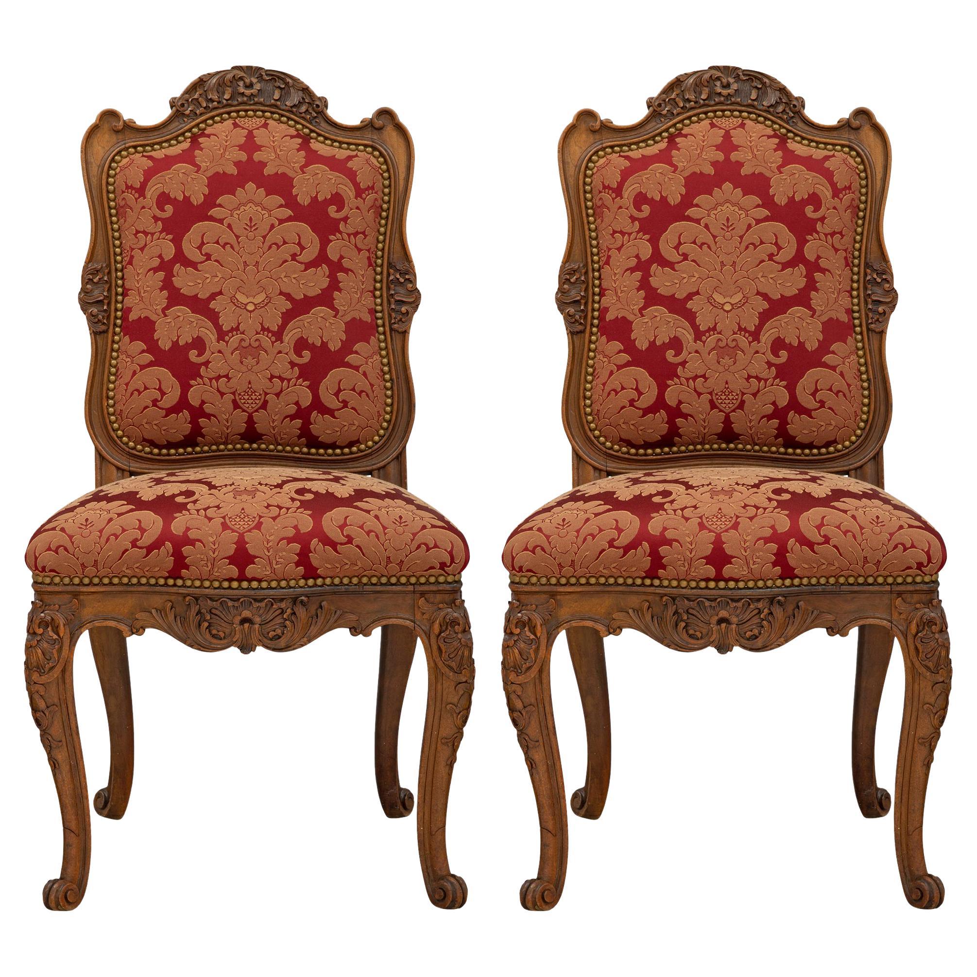 Pair of French 19th Century Dark Oak Louis XV St. Chairs