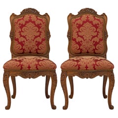 Antique Pair of French 19th Century Dark Oak Louis XV St. Chairs