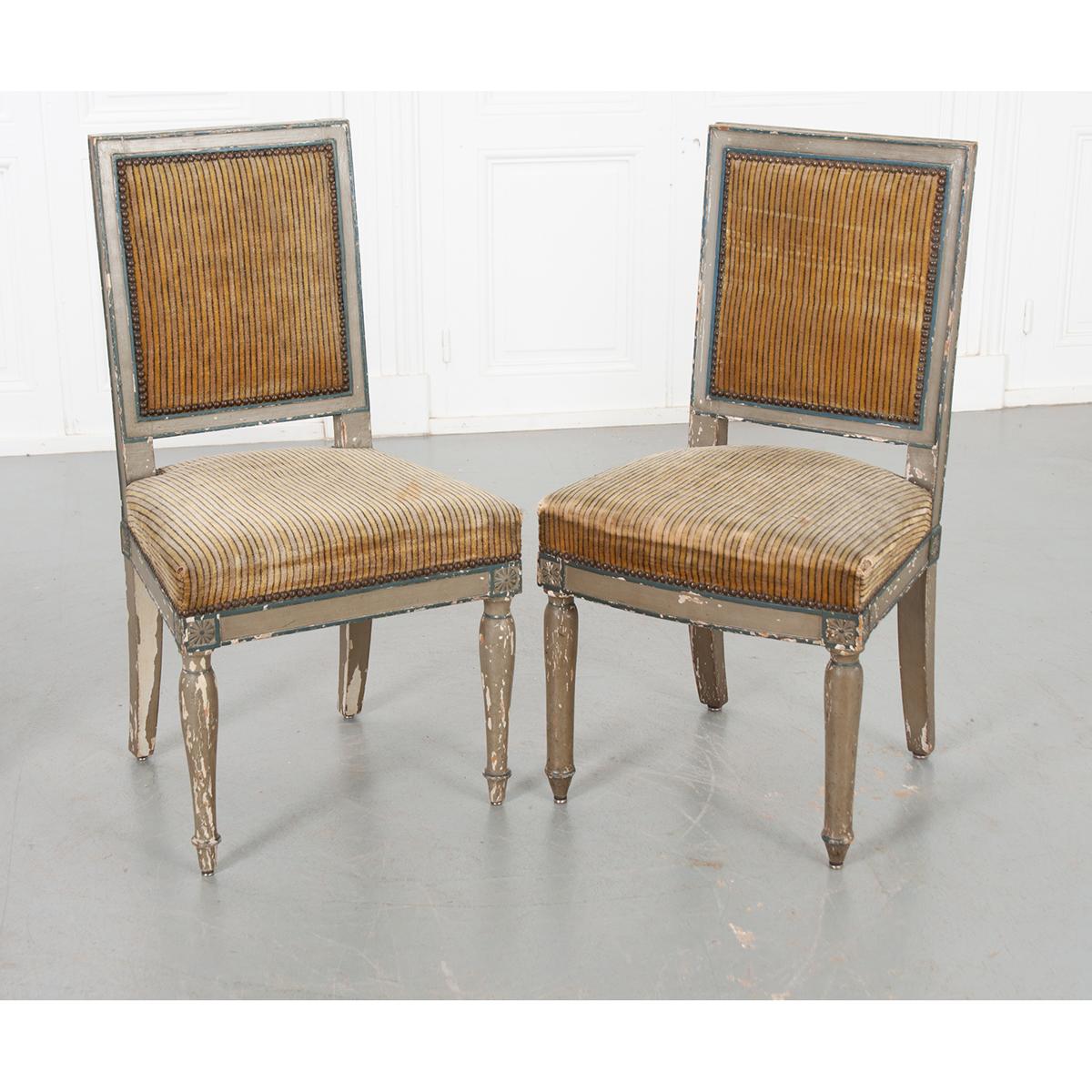 Upholstery Pair of French 19th Century Directoire Chairs
