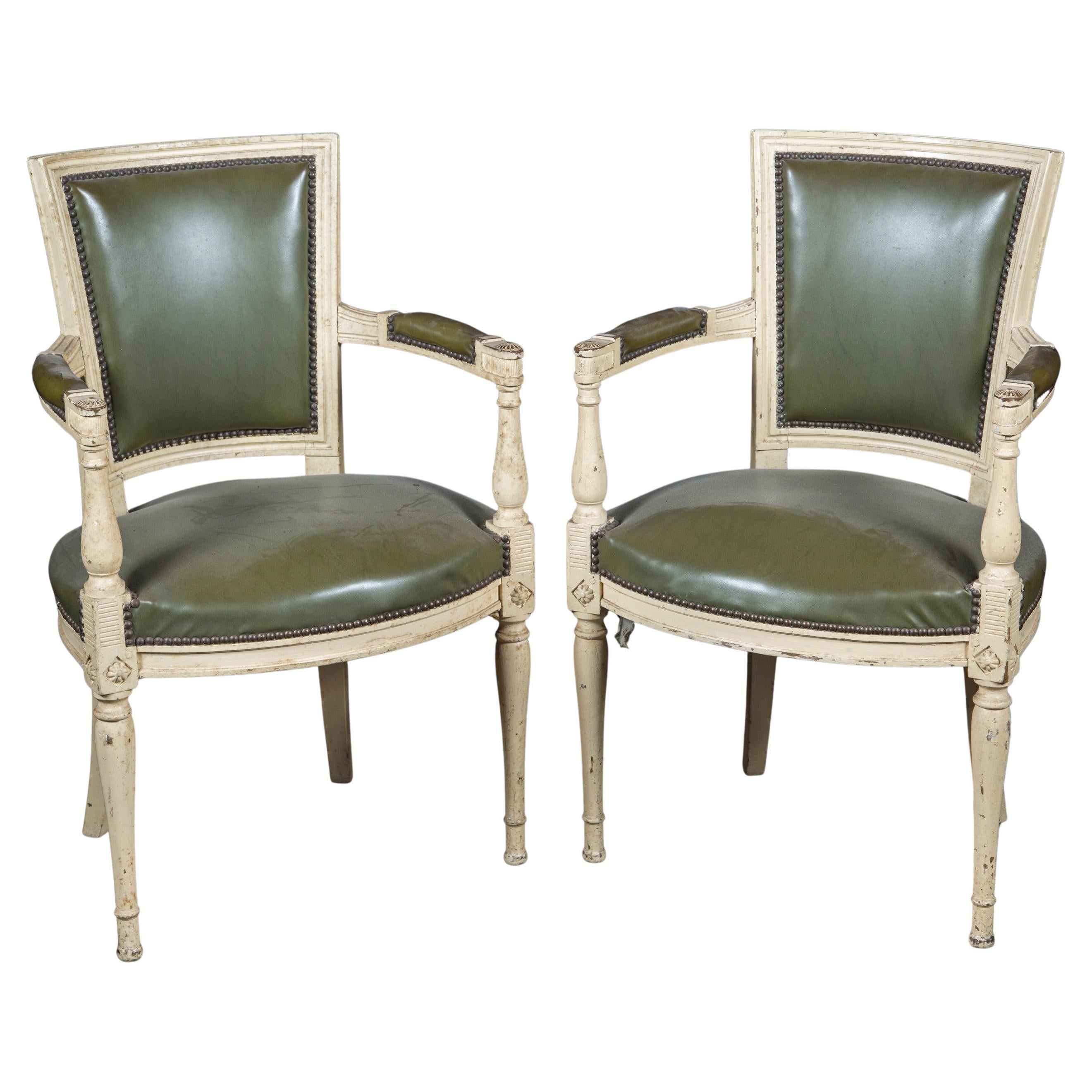 Pair of French 19th Century Directoire Re-painted Fauteuils