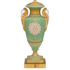 Pair of French 19th Century Directoire St. Limoges Porcelain and Ormolu Lamps