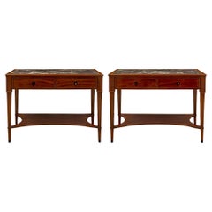 Pair of French 19th Century Directoire St. Mahogany and Marble Consoles