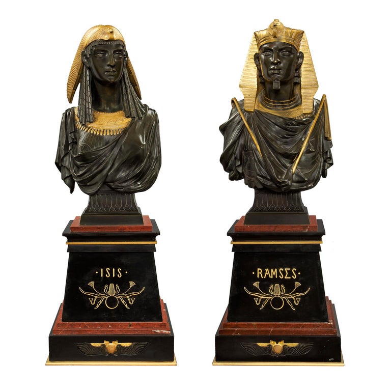 Pair of French 19th Century Egyptian Revival Bust of Ramses & Isis by Hébert For Sale