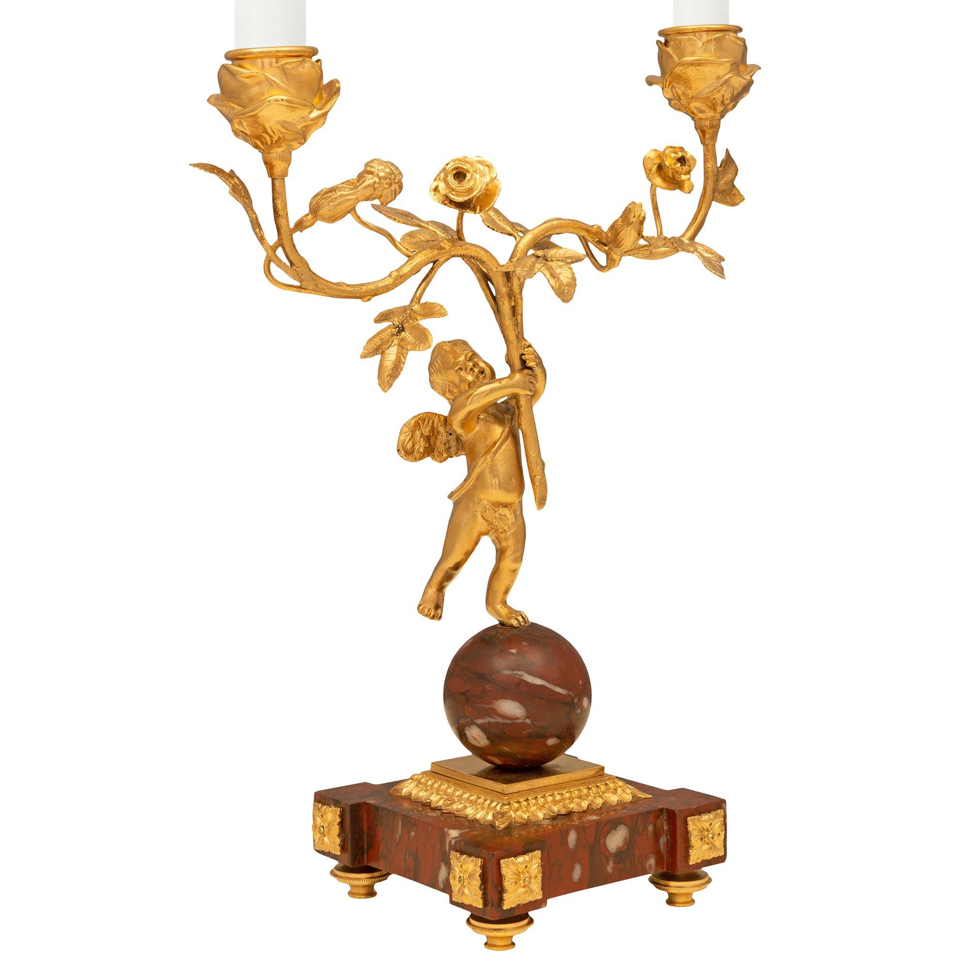 Louis XVI Pair of French 19th Century Elle Époque Period Ormolu and Marble Candelabras For Sale