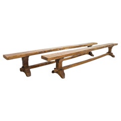 Antique Pair of French 19th Century Elm Primitive Benches