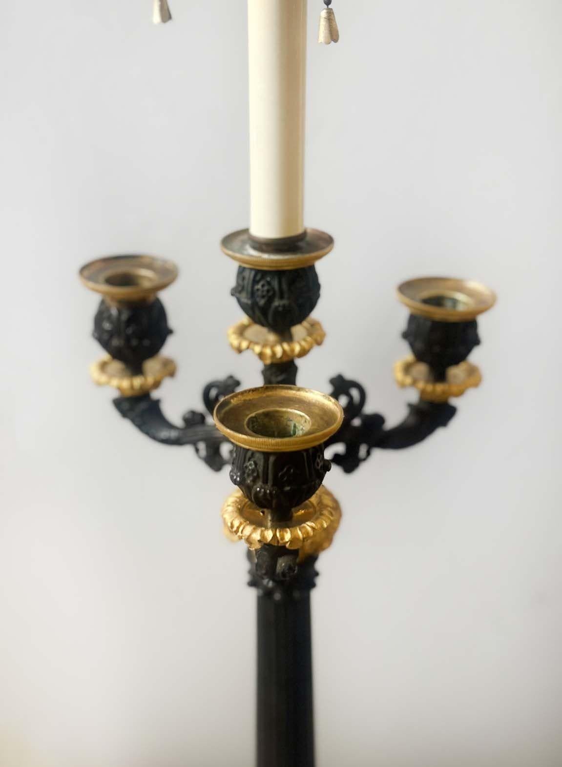 Pair of French 19th Century Empire Candelabras Converted to Lamps In Good Condition For Sale In Los Angeles, CA