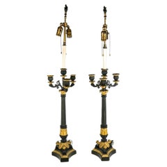 Antique Pair of French 19th Century Empire Candelabras Converted to Lamps