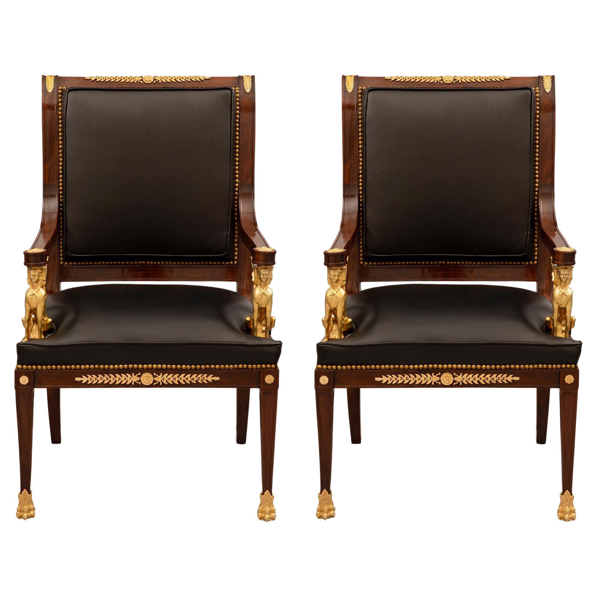 Pair of French 19th Century Empire St. Belle Époque Period Armchairs