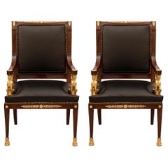 Pair of French 19th Century Empire St. Belle Époque Period Armchairs