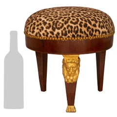 Pair of French 19th Century Empire St. Mahogany and Giltwood Stools