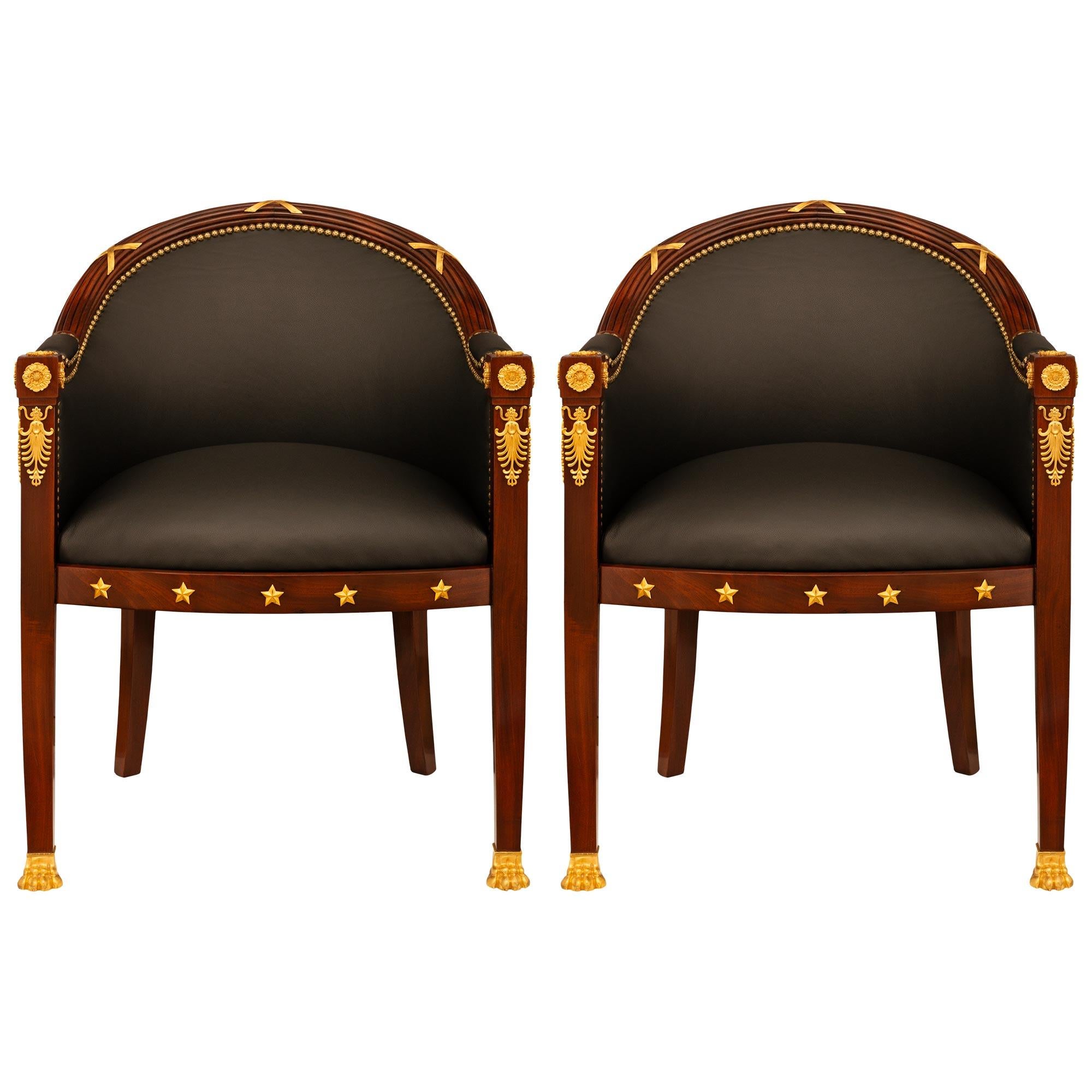 Pair Of French 19th Century Empire St. Mahogany And Ormolu Armchairs For Sale 7