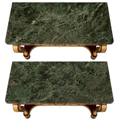 Pair of French 19th Century Empire St. Mahogany, Ormolu and Marble Consoles