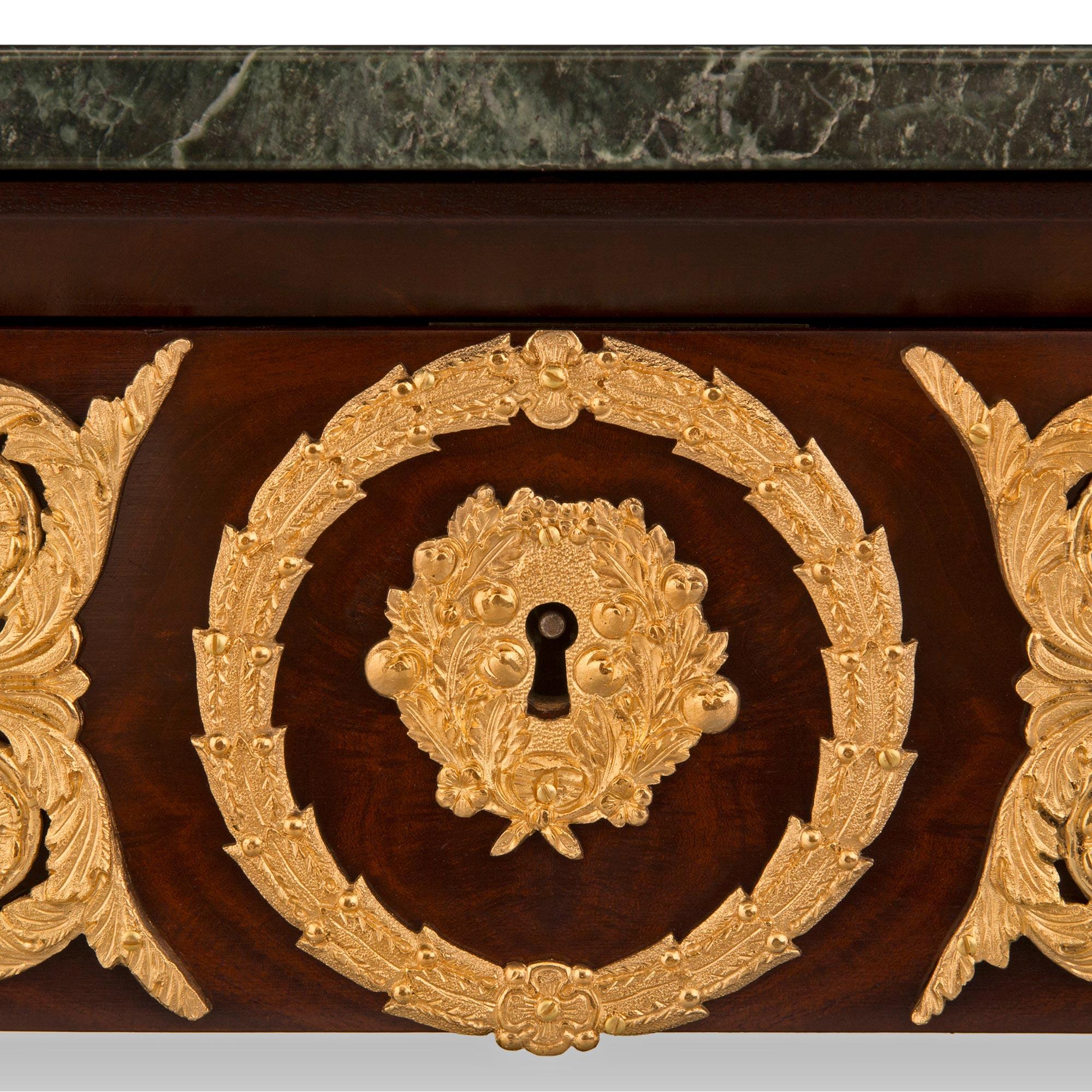Pair of French 19th Century Empire St. Mahogany, Ormolu and Marble Consoles For Sale 4
