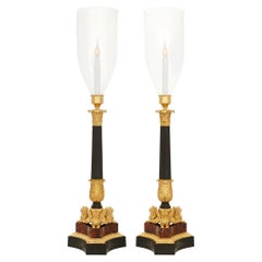 pair of French 19th century Empire st. Marble, Ormolu and patinated Bronze hurr